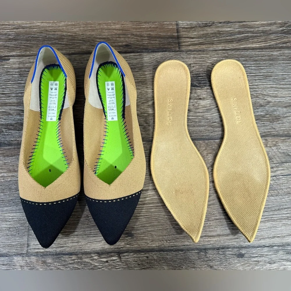 Rothy's The Point II In Camel Captoe Ballet Flat Shoes In Love Insole Size 12.5